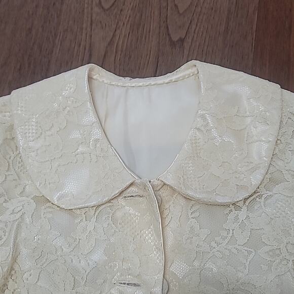 Vtg 1950s Cream Lace over Satin Strapless Dress & Jacket - Picture 9 of 14